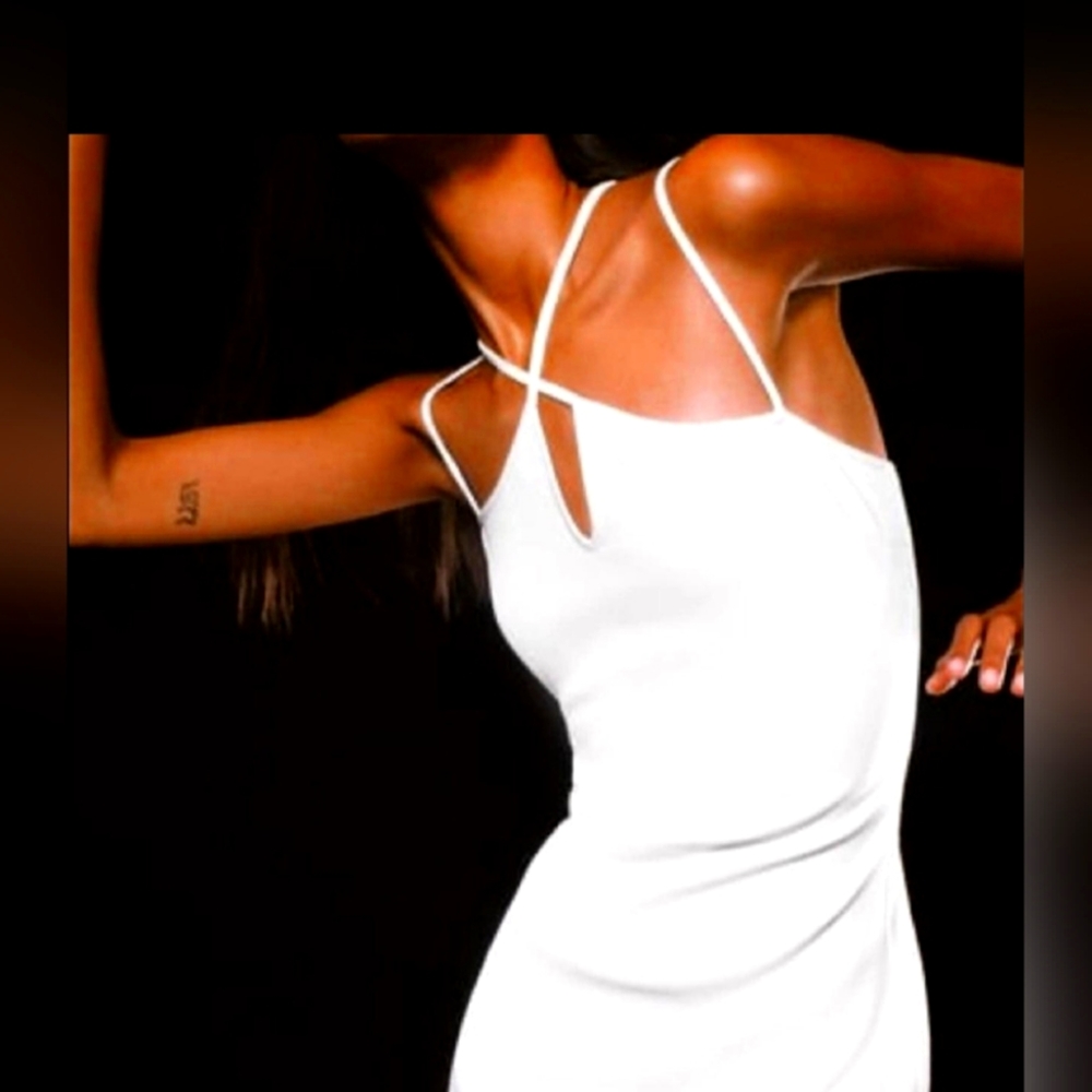 Zara White Elastic Trim Knit Mini Dress (S)